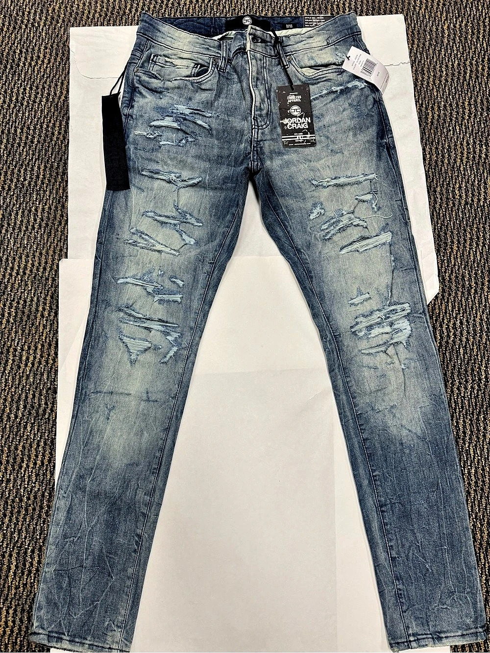 Jordan Craig Sean Rip & Repair Jeans Distressed Slim Jeans Blue Waist 32